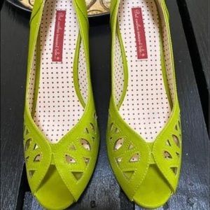 Bait brand celery green peep toe heels.